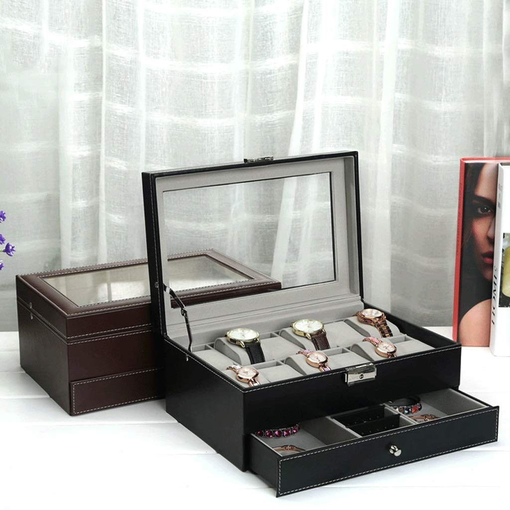 Caja de Reloj con Tapa de Cristal, Caja de Almacenamiento para exhibición, Soportes para el Pecho con Gran Profundidad para Relojes más Grandes