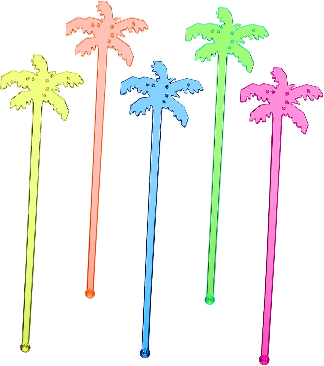 SOLUSTRE Coconut Tree Shaped Cocktail Stirrers 150Pcs Colorful Plastic Drink Swizzle Sticks for Home Bar Parties and Events Creative Mixers for Mixed Drinks