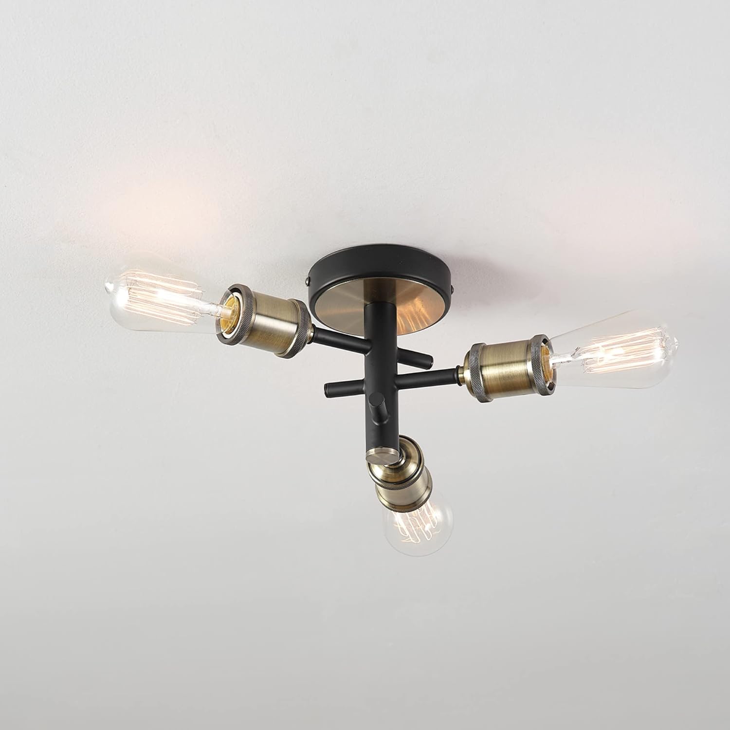 GLOBE Electric 60627 Shipka 3-Light Flush Mount Ceiling Light, Matte Black, Antique Brass Accents