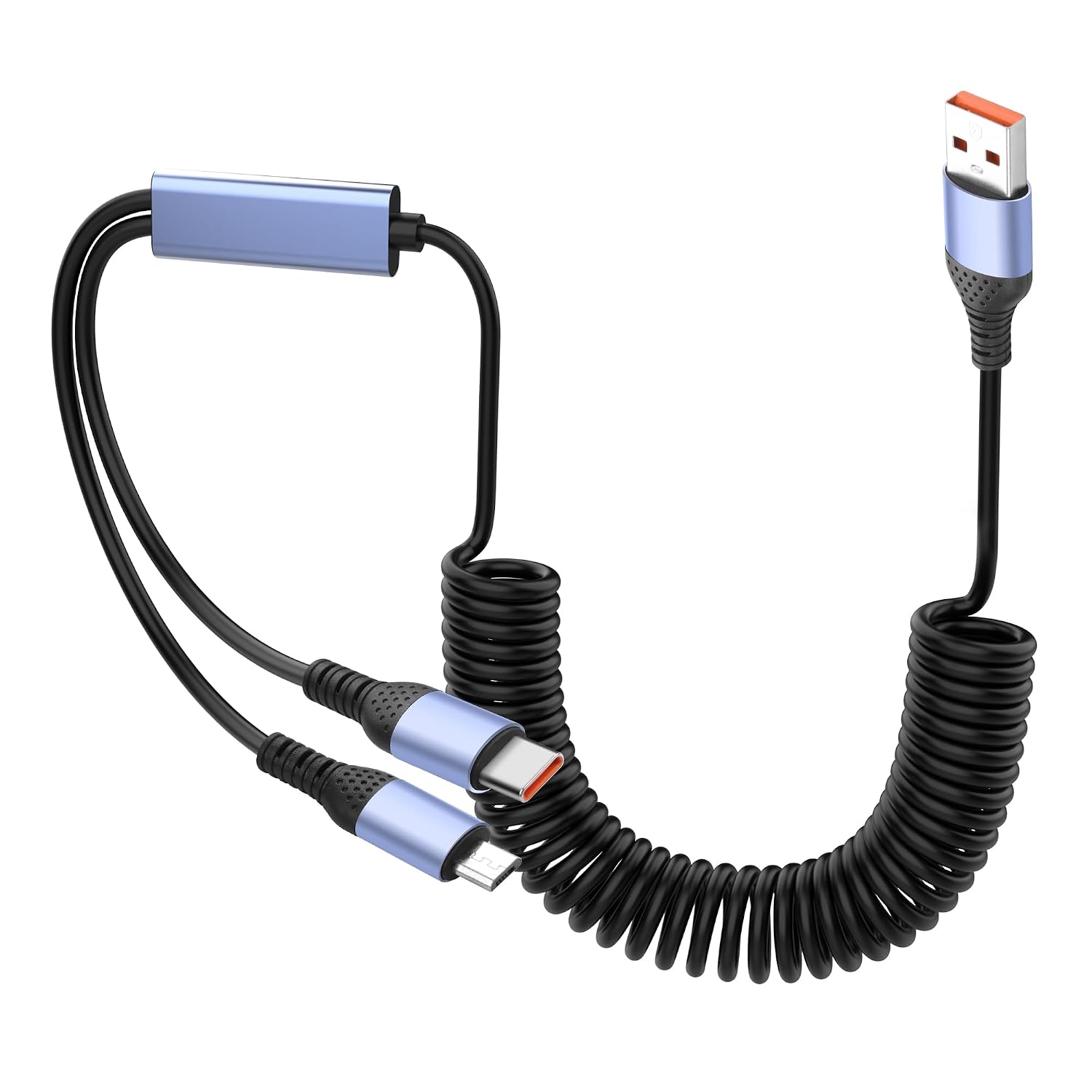 YACSEJAO 66W 2-in-1 Retractable Coiled USB Cable Micro USB Type-C Connector