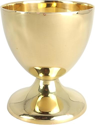 Miniatura 7 de Needzo Cáliz de vino de latón pulido alto, suministros de comunión de la iglesia católica, 3.25 pulgadas
