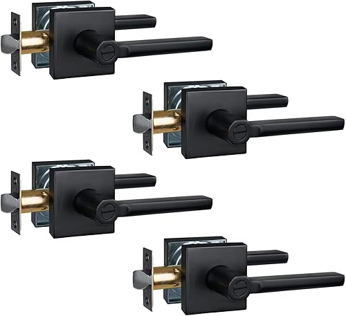 X-1601-BK-4P - Manija de puerta de baño, manija de puerta de privacidad sin llave, acabado negro mate, apertura a la izquierda y a la derecha