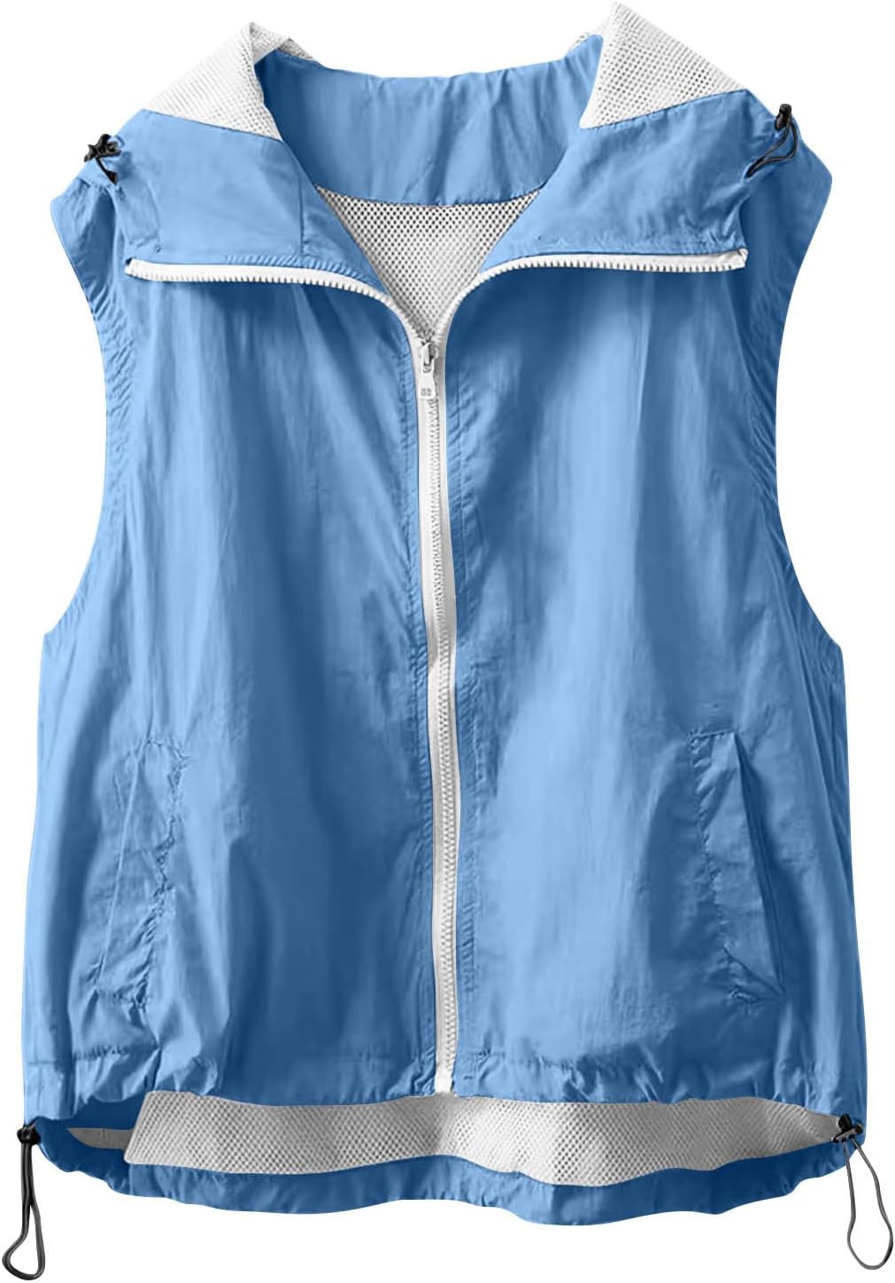 Women's Sleeveless UPF 50+ Hooded Vest Breathable Zip Up Sun Protection Jacket for Hiking Running Beach with Pockets