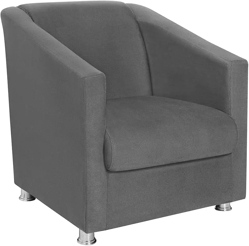 Vit Decor Poltrona Bege Bia Design Cúbico Acolchoado com Pés Cromados - Poltrona Envolvente para Sala de Estar, Recepção e Home Cinema - 75cm Altura x 65cm Largura (Cinza Escuro)