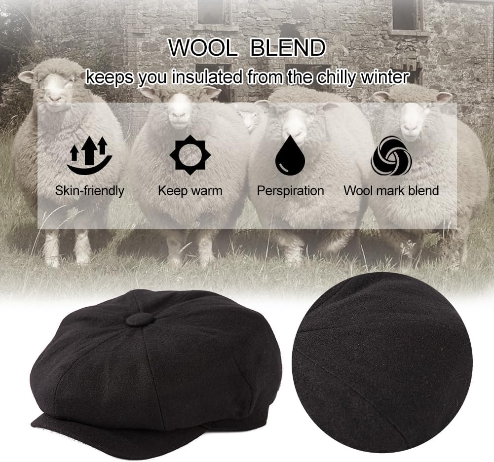 TOP-EX L/XL/XXL Wool Tweed Newsboy Cap for Men Paperboy Warm Winter Hat Vintage Flat Ivy Cabbie Gatsby Cap - Image 5
