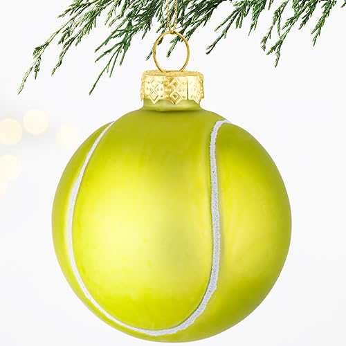 Bola de tenis de Navidad de 2.36 pulgadas, adorno soplado de vidrio, decoración de pelota deportiva pintada a mano 2025 para árbol de Navidad,