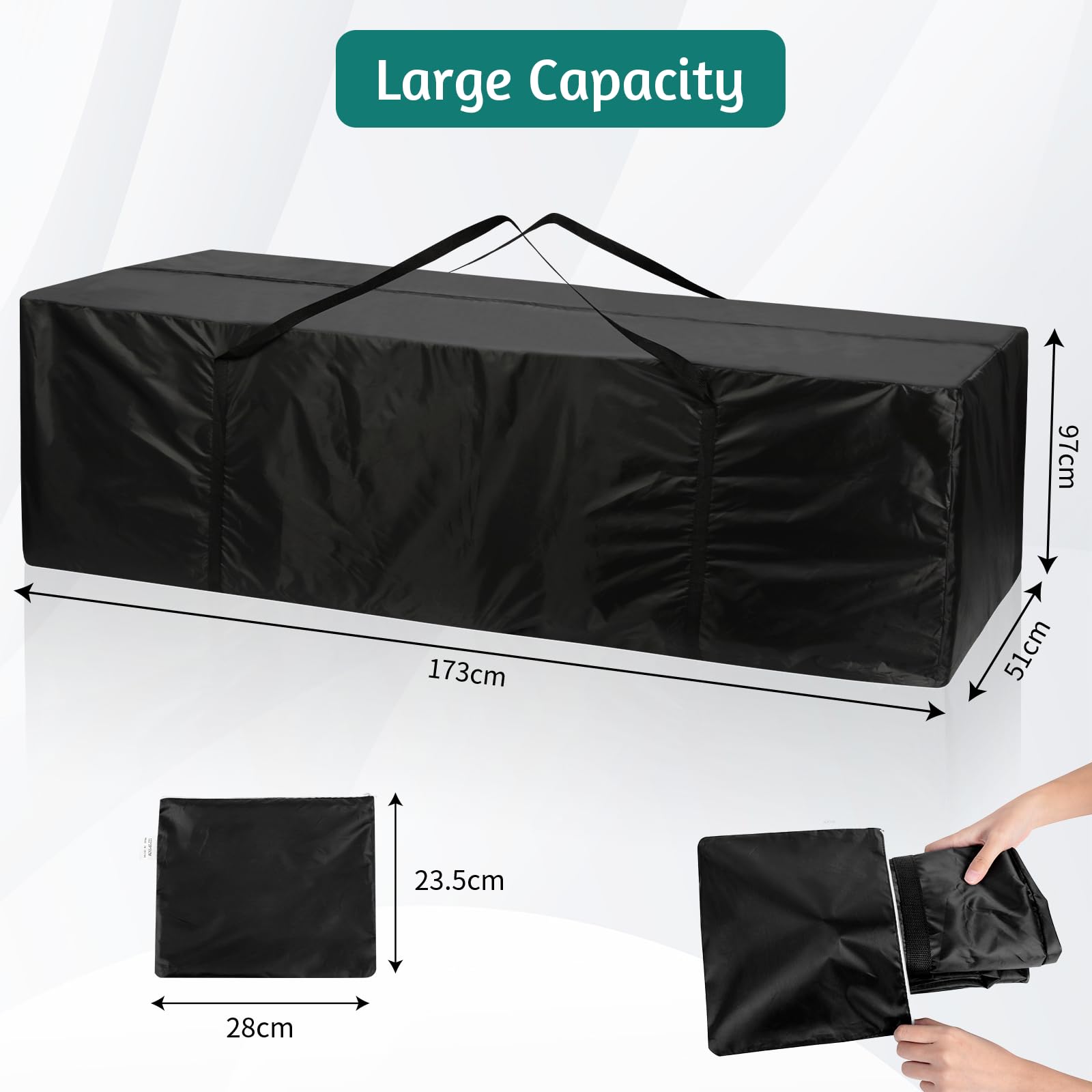 AiQInu Borsa da Giardino per Cuscini, Oxford Porta Cuscini da Esterno Impermeabile, Nero Borsa per Cuscino con Maniglie - 173x76x51cm
