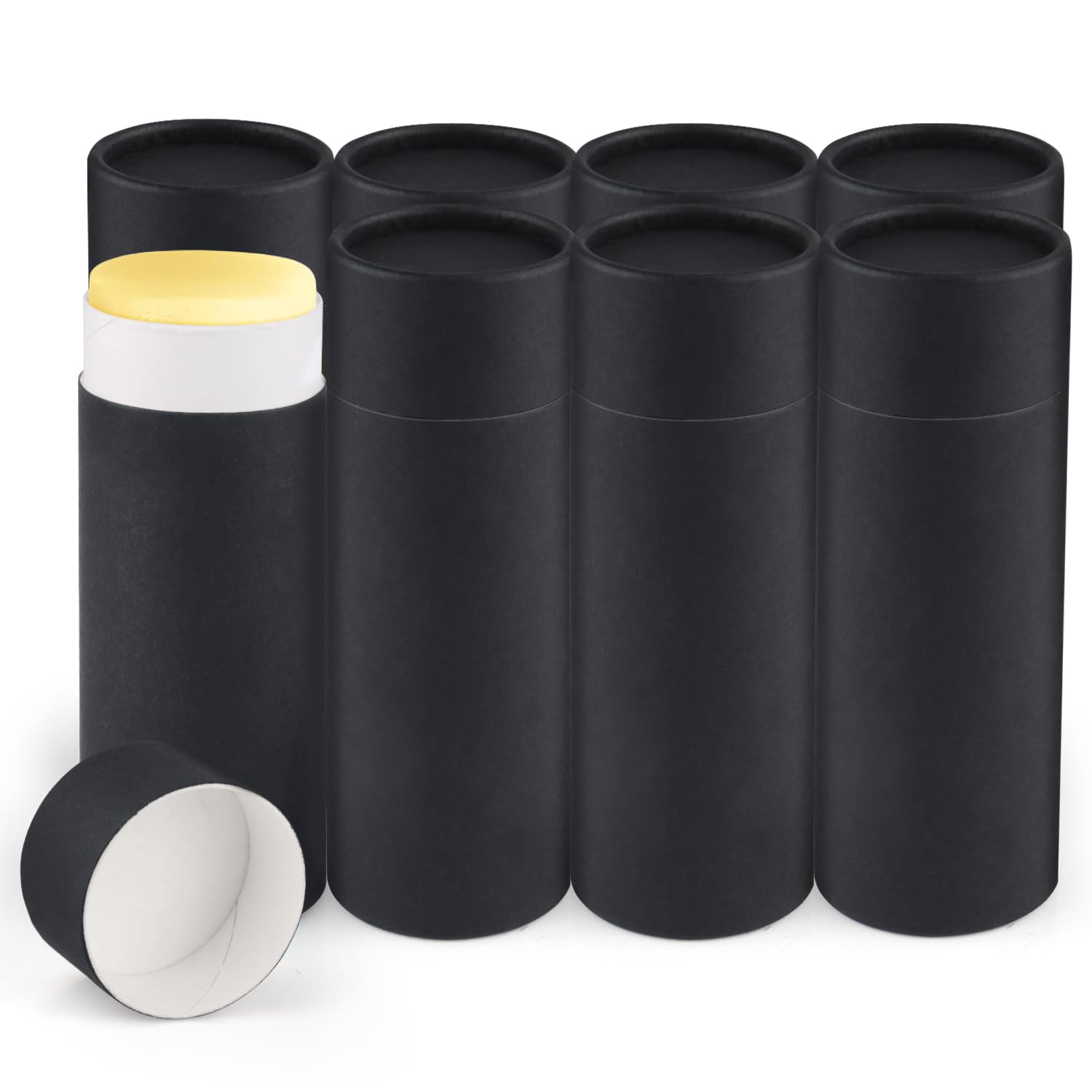 8 recipientes de desodorante de cartón negro de 75 g, tubos de perfume sólidos de papel kraft vacíos, tarros redondos de loción corporal, botella de barra de laca para el cabello, contenedor