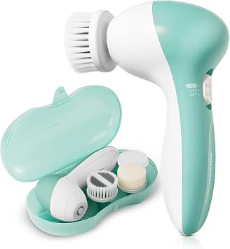 Electric Facial Cleansing Brush 3-in-1 with 3 Interchangeable Heads 2 Speeds IPX5 Waterproof Deep Cleansing for All Skin Types Storage Box (Mint Green)