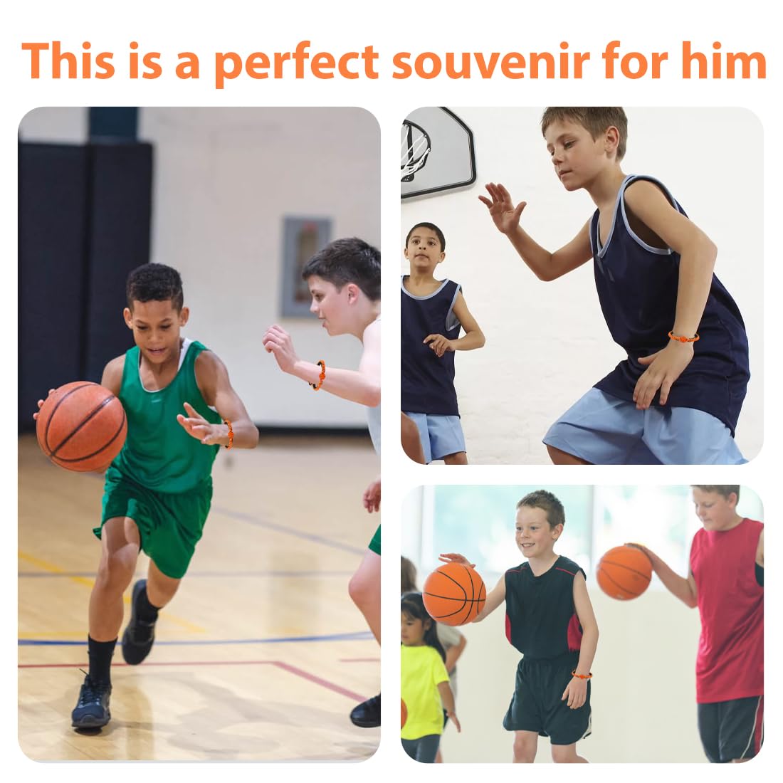 Cuerda negra y naranja pulsera trenzada baloncesto regalos Pascua niños 5-12 años