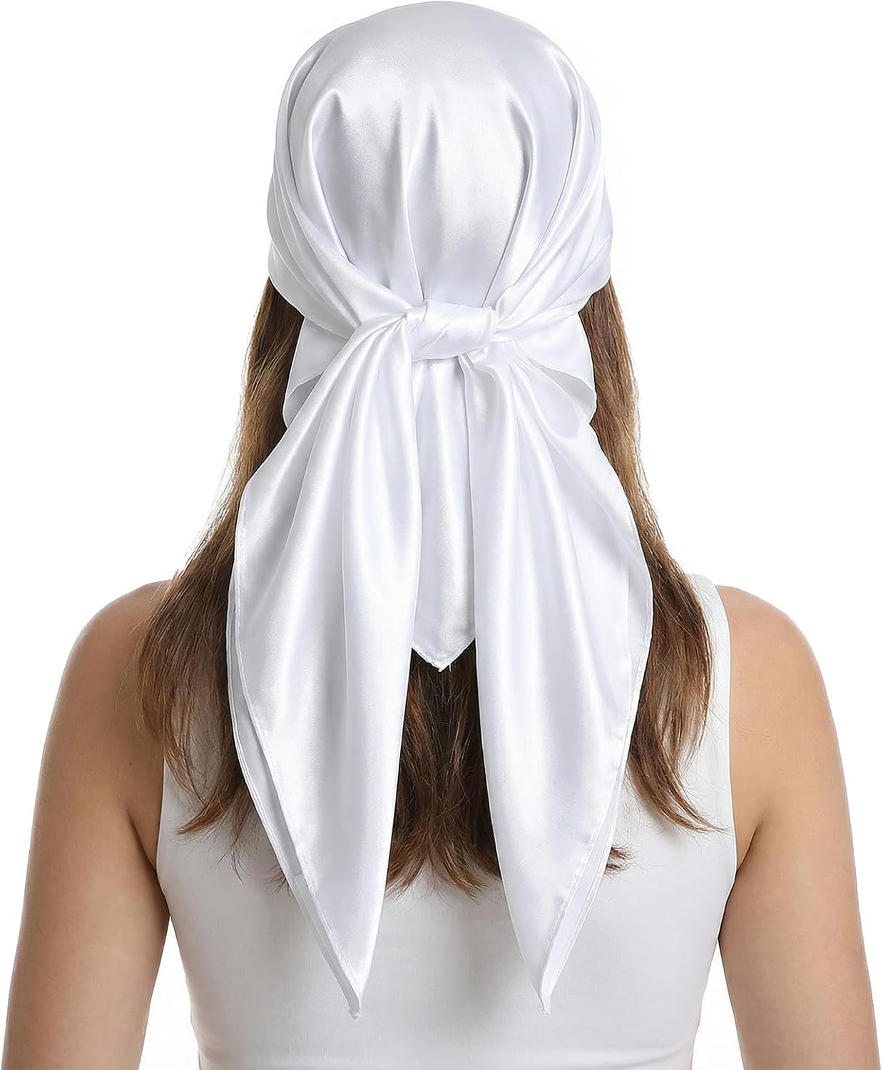 Xindojuz White Head Scarf for Women Girls, Silk Satin Neck Scarf for Hair Women's Scarves, Fashion Square Bandana Purse Scarves for Handbags Sleeping Wrapping at Night (35.4 Inch/90 cm)