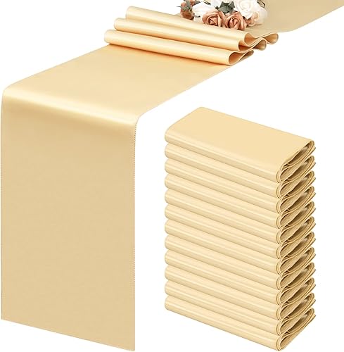 fani Paquete de 12 caminos de mesa color champán de 12 x 108 pulgadas de largo de tela lisa para bodas, banquetes, graduaciones, fiestas de