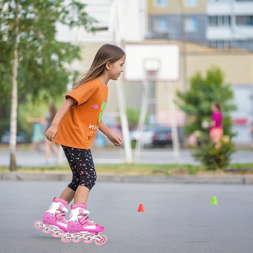 Roller Enfant Fille en Ligne pour Enfants, Patins à roulettes réglables pour Enfants 3 à 9 Ans, Roller Enfant Fille Lumières Amusantes pour Débutants