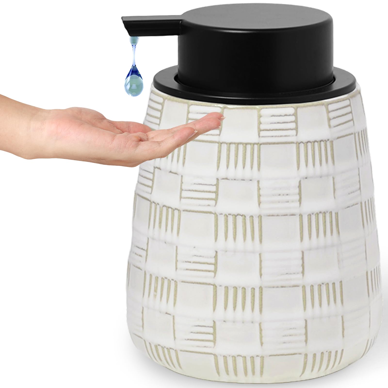 Ceramic Soap Dispenser, Lotion Dispenser with Pump 12oz (White Liquid Pump)