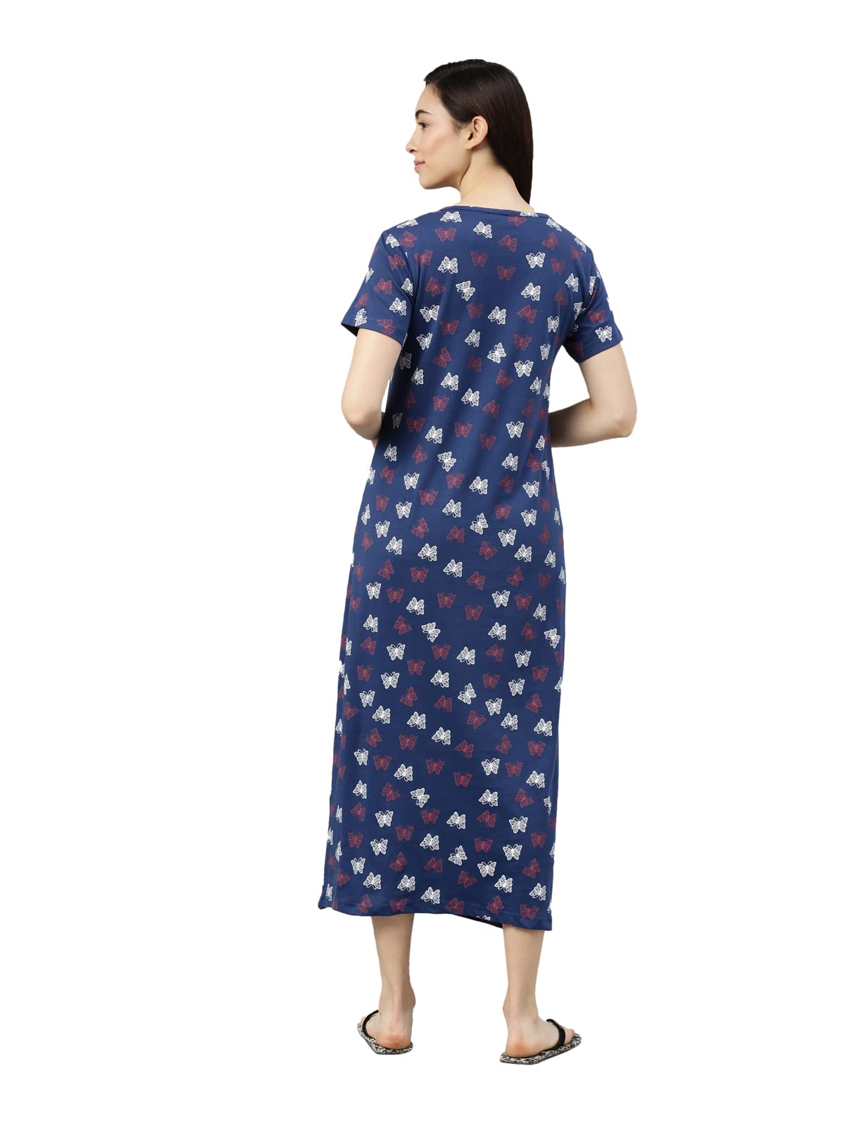KRYPTIC Womens Navy Printed Pure Cotton Maxi Nightdress(Navy_2-M) - Image 2 thumbnail