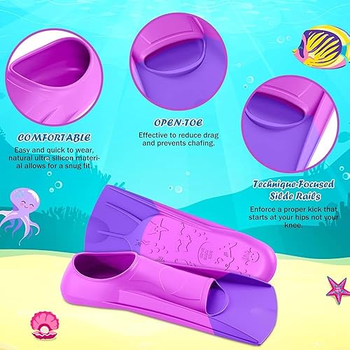 Miniatura 2 de Gintenco Aletas de natación para niños, aletas de entrenamiento de natación para natación, aletas de tamaño de viaje con bolsa de malla, aletas de