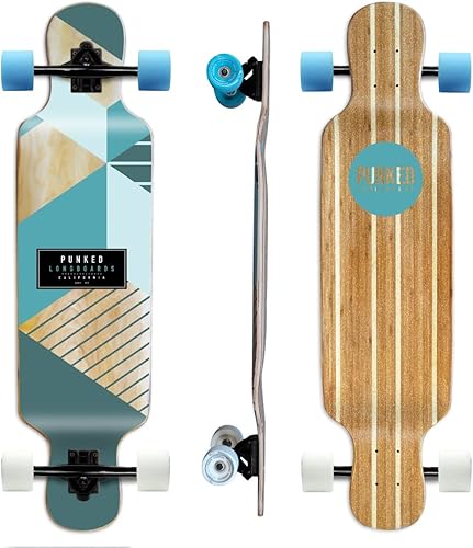 Miniatura 3 de Yocaher Punked Bamboo Longboard Skateboard Freestyle 40 x 9.75 pulgadas Cruiser con cinta de agarre transparente BLACKWIDOW Premium, camión de