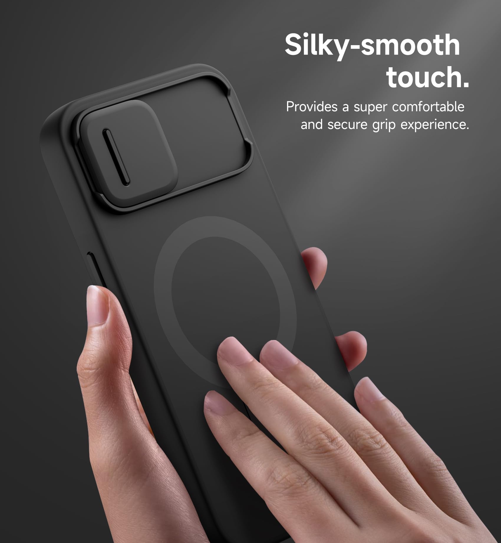 SURITCH Funda Magnética Compatible con iPhone 16e/17e, Carcasa de amortiguación a Prueba Protectora con Tapa de cámara Deslizante y Soporte Ajustable(Negro)