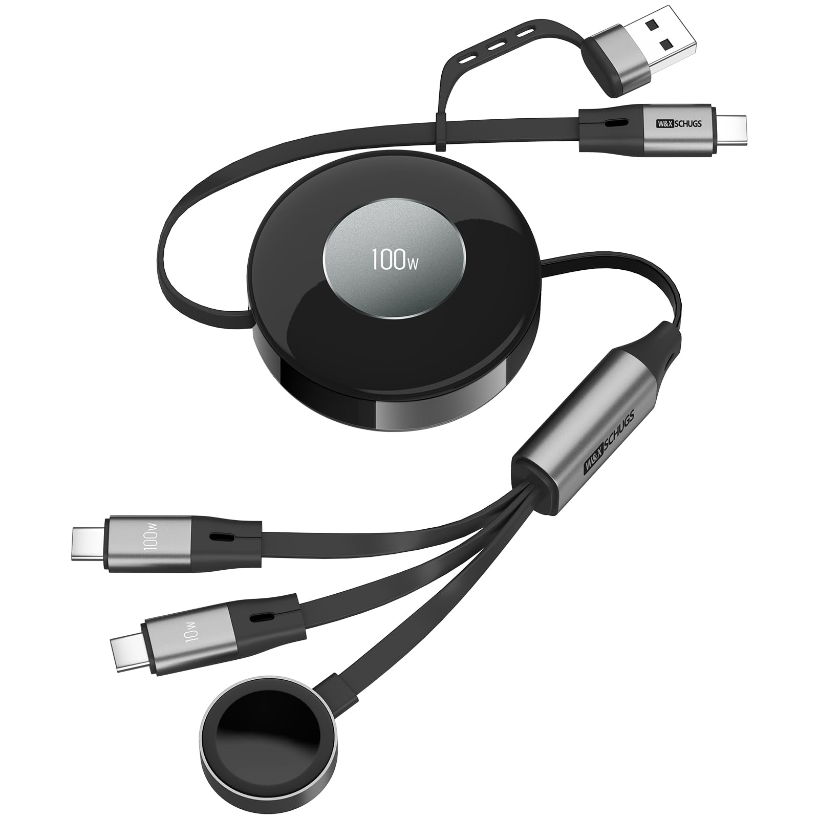 Photo 1 of 100W Retractable USB C Cable, 3 in 2 USB C Cable for Apple Watch Charger/iPhone 16 Charger,Multi Charging Cable Cord,Camping Essentials,Portable Designed for iWatch &iPhone 17-15-4.27FT