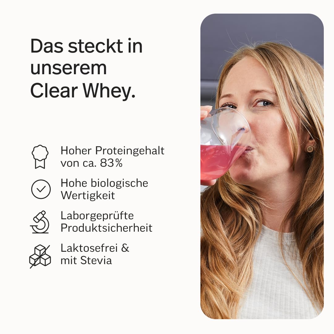 edubily® Clear Whey Isolat - Klarer Proteindrink - ca. 83% Proteingehalt - Laktosefrei - Fruchtige Geschmacksrichtungen (500 g, Himbeer-Limette)