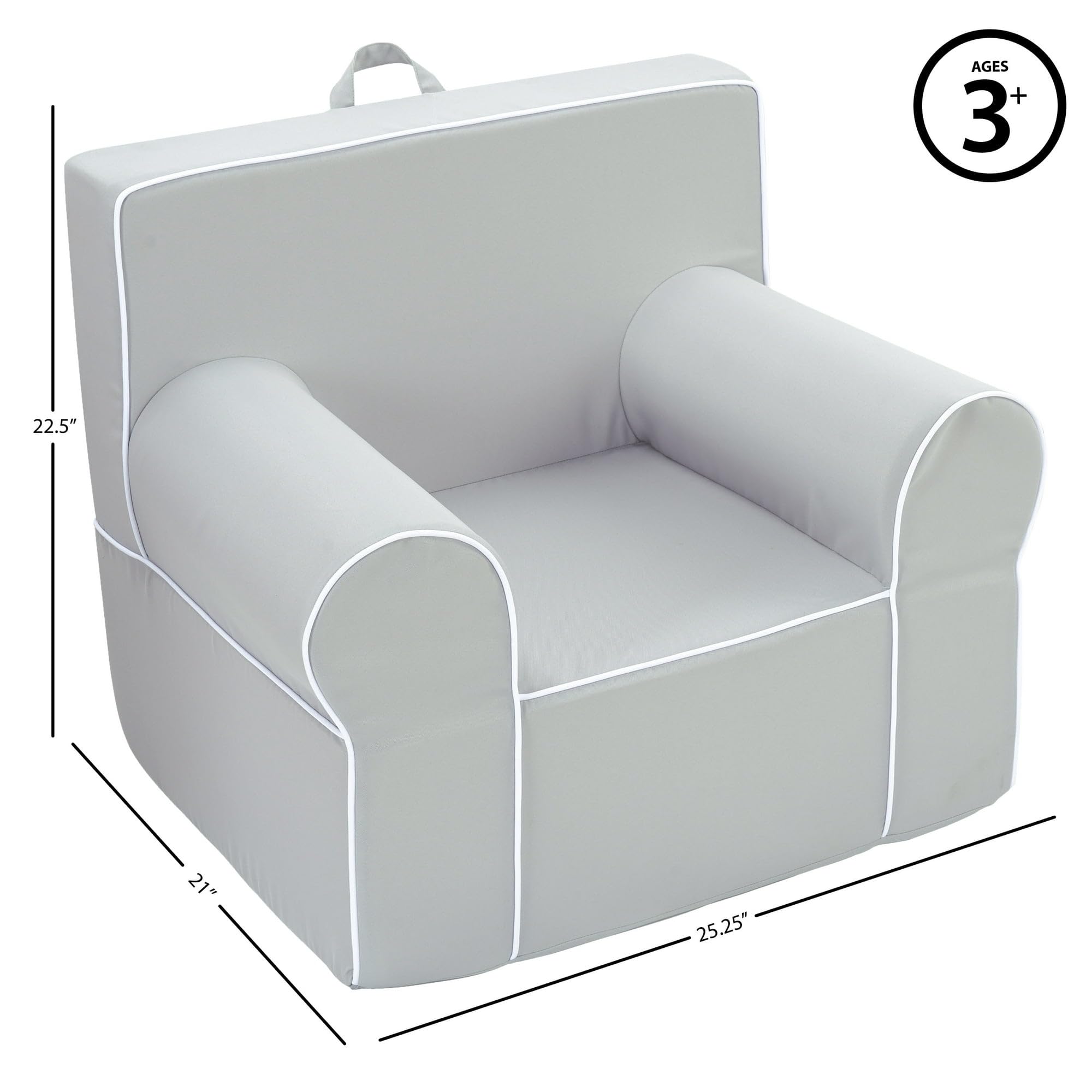 Heritage Kids Grey Everywhere Foam Armchair with Carry Handle and Removable Cover,25