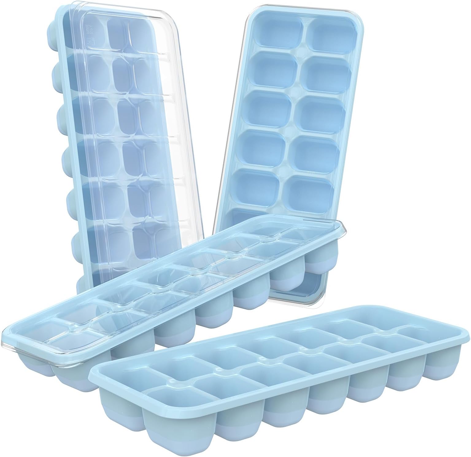 Ice Cube Trays 4 Pack, 56 pcs Silicone Ice Cubes Tray Maker with Spill-Resistant Removable Lid, Easy Release & Pop out, LFGB and BPA Free, Stackable Flexible, for Baby Food, Cocktail, Coffee