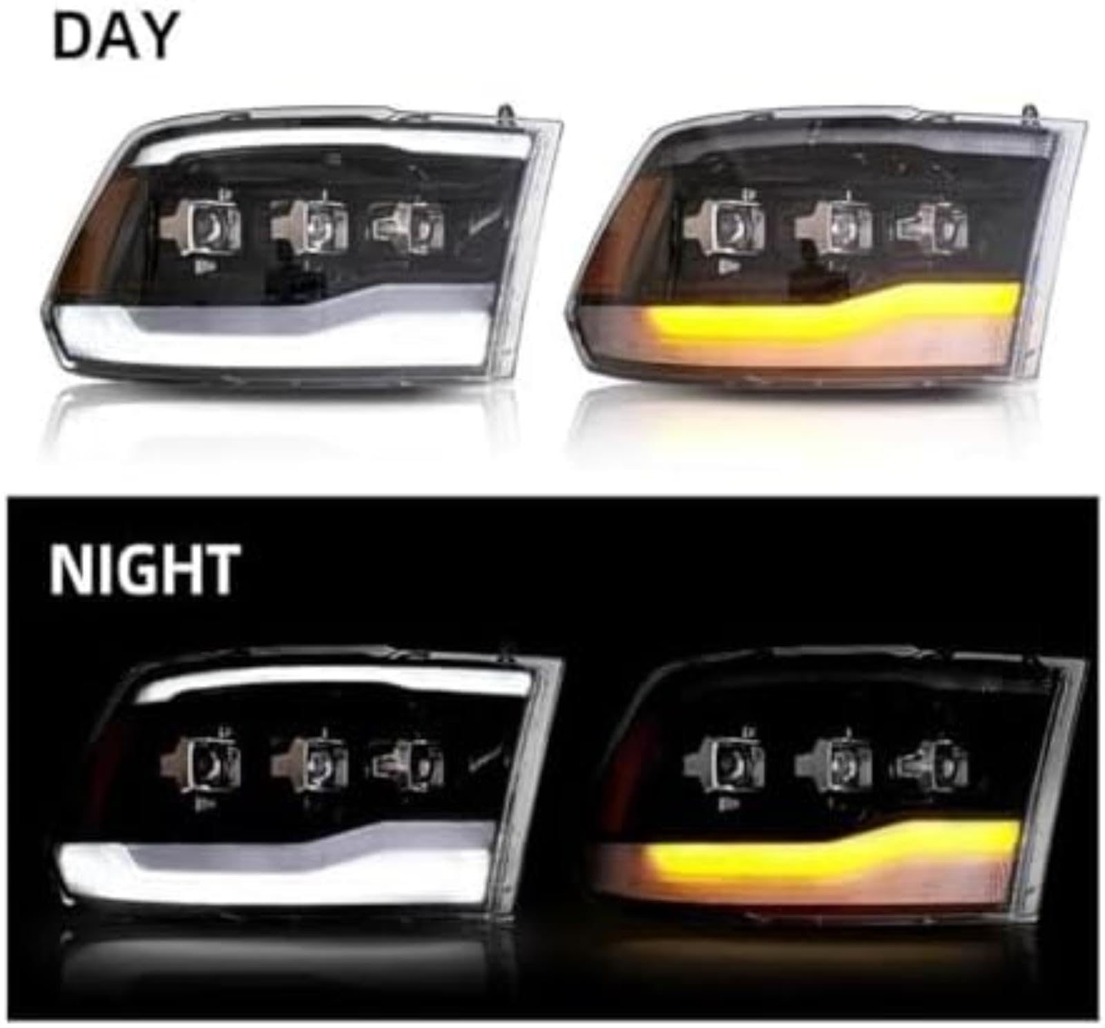 Dla DODGE, dla Ram 1500, dla Ram 2500 2009-2018 lampa czołowa światła przeciwmgielne drl do jazdy dziennej Tuning montaż reflektorów samochodowych reflektor włączony (Amber) (Amber)