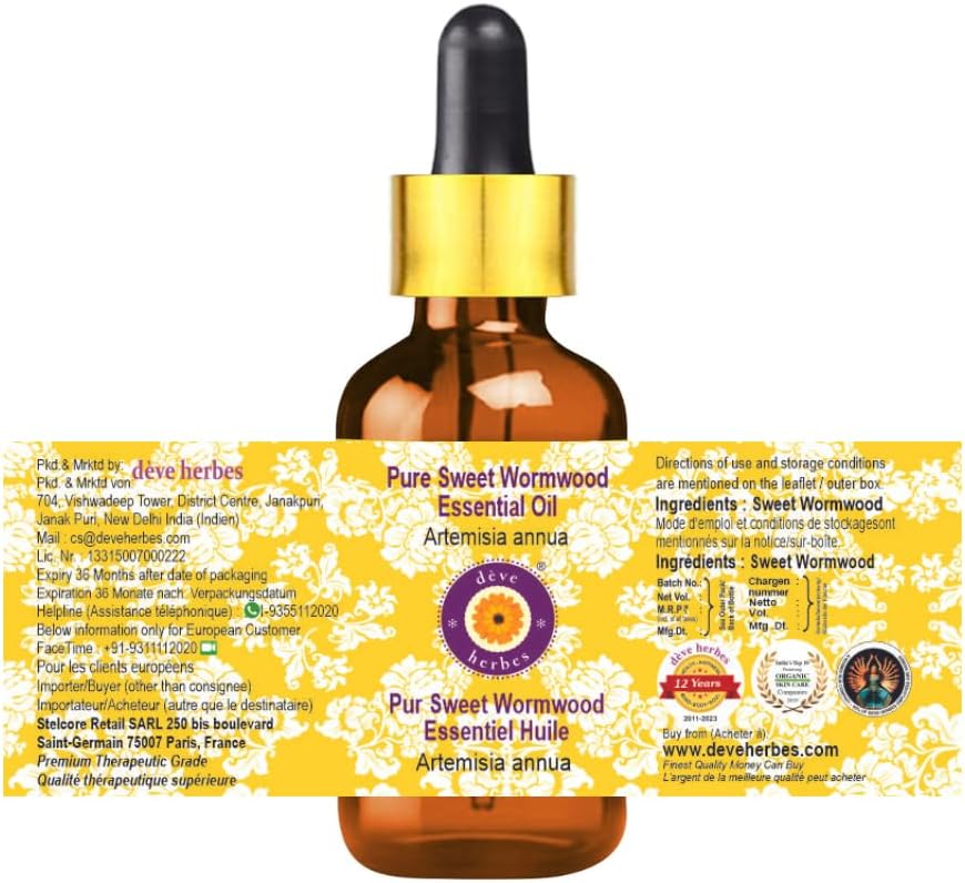 Deve Herbes Pure Sweet Wormwood Essential Oil with Glass Dropper 50ml (1.69 oz)