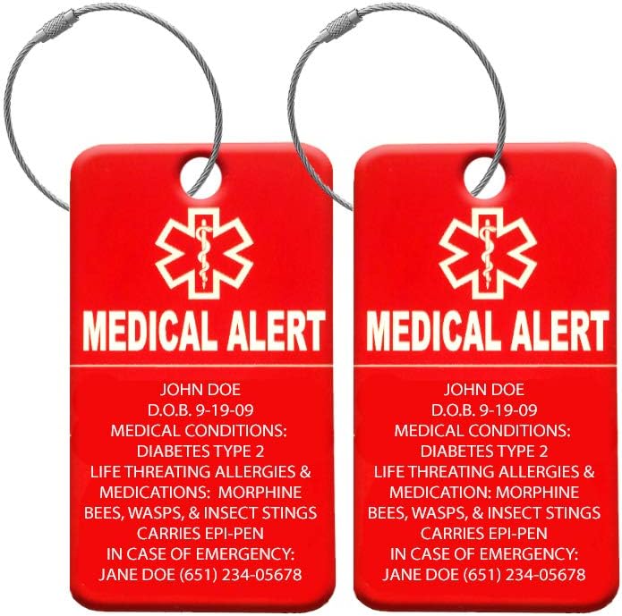 Universal Medical Data Medical Luggage Tags – Custom Engraved Waterproof & Durable – Acrylic Personalized ID for CPAP Bag, Suitcases, Backpacks & Strollers – Medic Bag Tag for Air Travel – Pack of 4