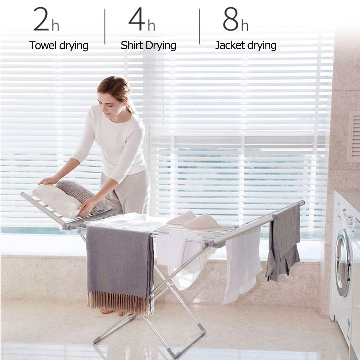 Secado de Ropa con calefacción eléctrica con alas, tendedero de riel for Ropa con calefacción Plegable, tendedero eléctrico for el hogar