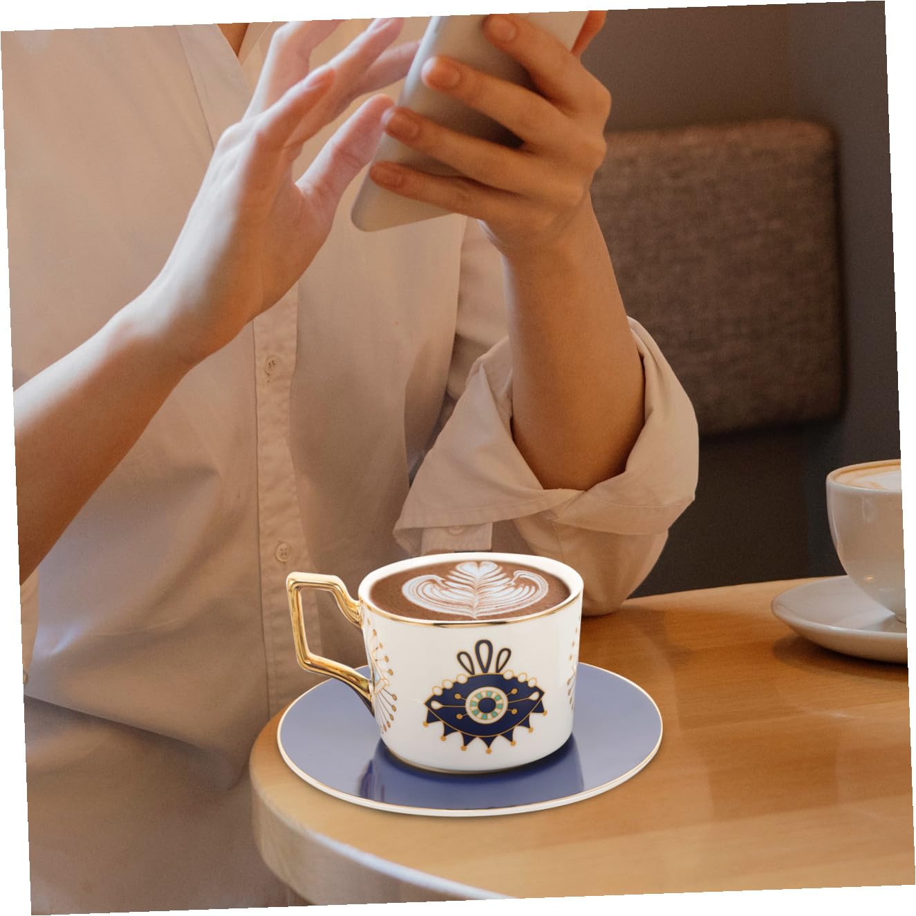 1set Tazze Da Caffè Ceramica Con Piatto Elegante Mug Decorativa Con Design Occhio Maligno Perfetta Per Tè Pomeridiano e Utilizzo Quotidiano