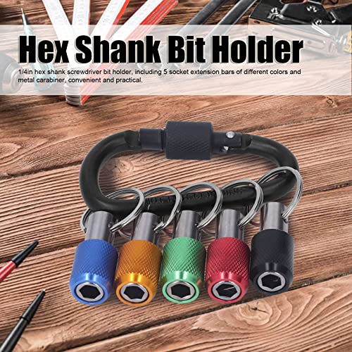 Bithalter Schlüsselanhänger Bohrerhalter Schnellspanner-Schraubendreher-Bit-Verlängerungsstange Schlüsselanhänger für 1/4-Zoll-Sechskantschaft-Bit (Schwarzer Karabiner)