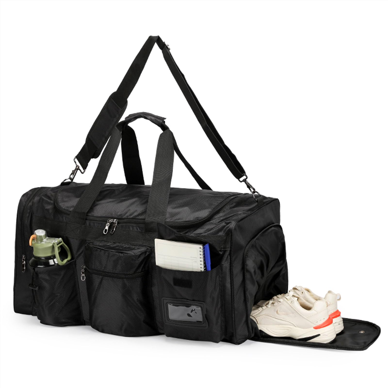 Borsa da palestra per uomini e donne, borsone sportivo da 45 l, con tracolla regolabile e scomparto per scarpe, borsone sportivo resistente e impermeabile, per viaggi, sport, fitness., Nero , M