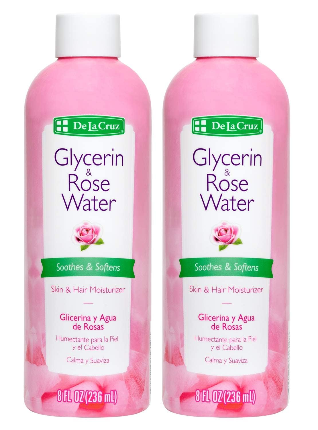 De La Cruz Glycerin and Rose Water, No Parabens or Artificial Colors, 8 FL. OZ. (2 Bottles)