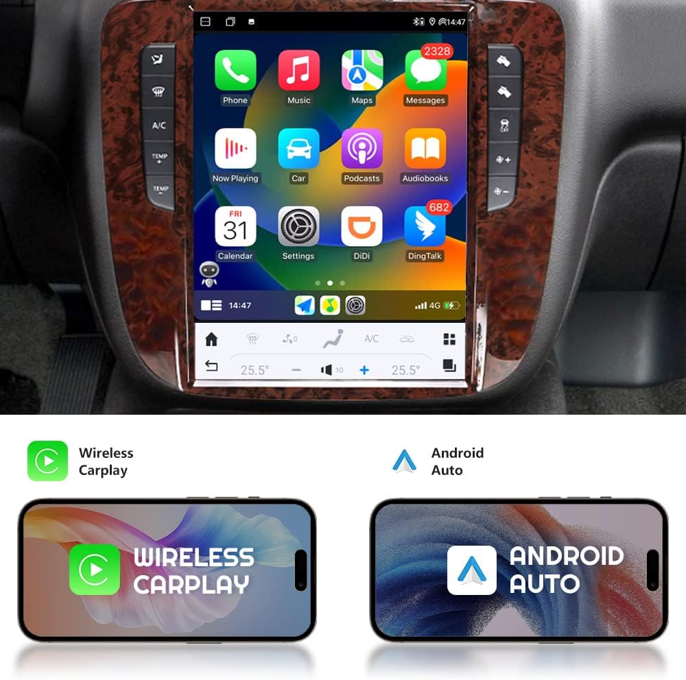 aoonav 12.1 Inch Android Snapdragon 665 Car Radio Upgrade for GMC Yukon/Chevrolet Tahoe Silverado 2007-2012 Multimedia Player GPS Wireless Carplay 4G WiFi Touch Screen Stereo Replacement