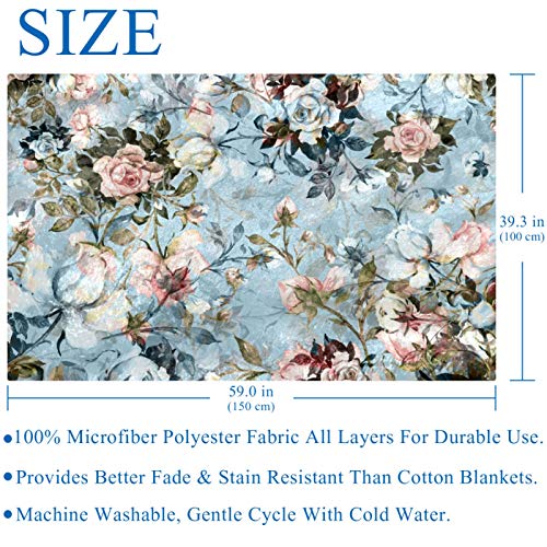 Plaid vintage imprimé rose 150x100 polyvalent pour lit et protection de canapé lavable