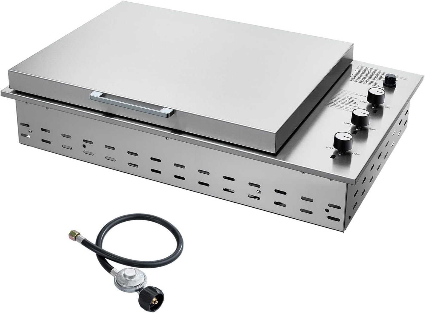 34-Inch Built-In Propane Gas Grill with Flat Lid, 3-Burner Heavy-Duty Stainless Steel Outdoor Kitchen Grill for BBQ Island, 48,000 BTU, Large Cooking Area, Silver