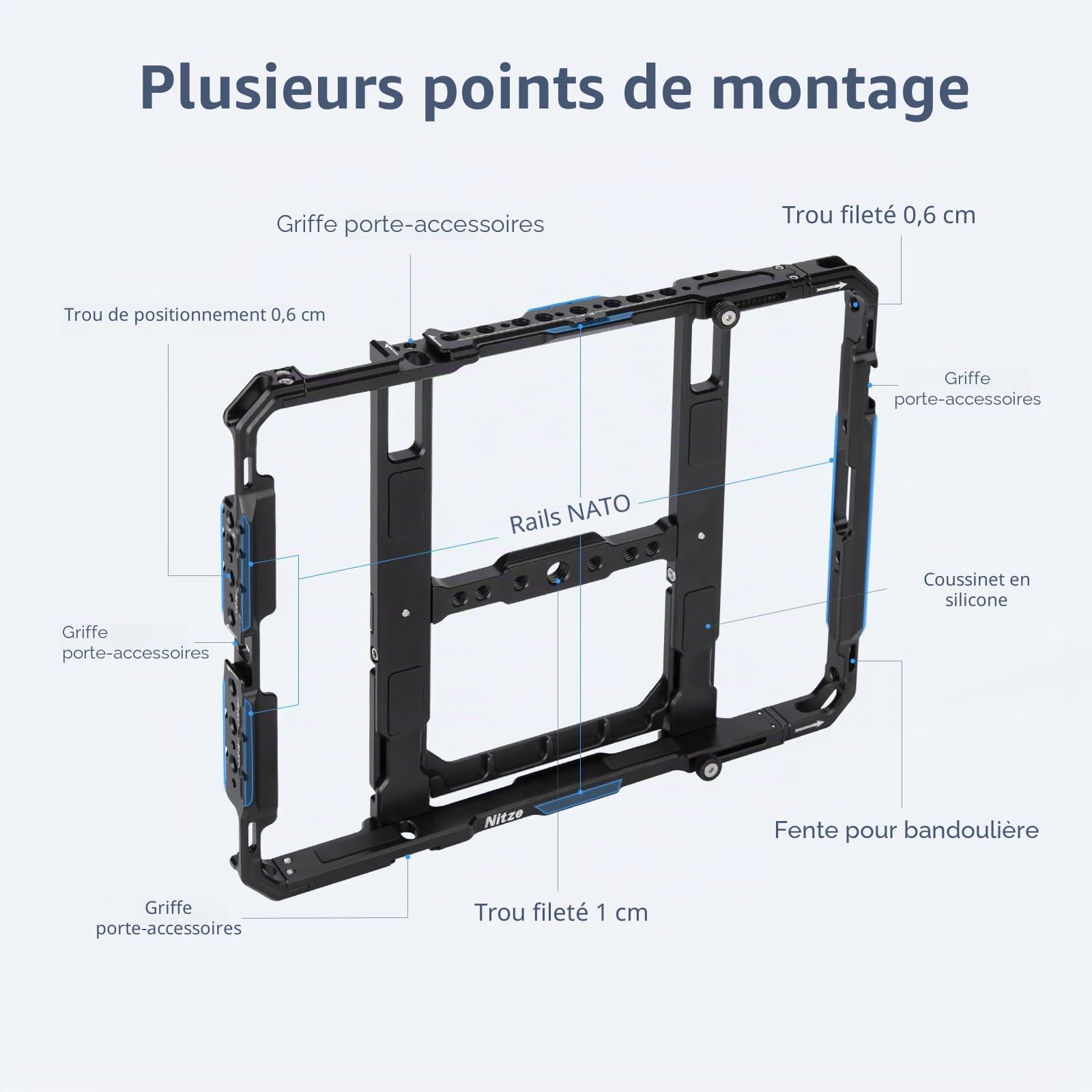 Nitze Cage pour Tablette pour iPad A16/1 à 10 gen, iPad Air 11" M4/M3/M2/1 à 5 Gen, iPad Pro 11" M5/M4/1 à 4 Gen, iPad Pro 10.5" 2017/9.7" 2016 et Autres Tablettes de 9 à 11" - T-TC03A