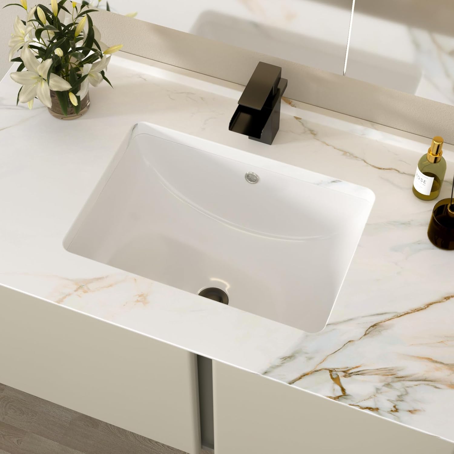 Undermount Bathroom Sink Rectangular - Fuyuoer 20 x14 Inch Ceramic Under Counter Bathroom Vanity Sink White Modern Bath Sink Basin Lavatory Sink
