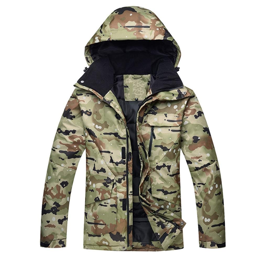 MitefOutdoor Thickened Insulated Camouflage Ski Coat Waterproof Windproof for Men, Khaki Camouflage, L