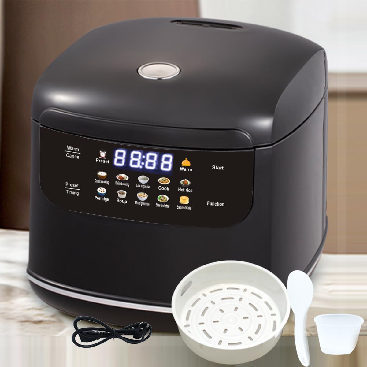 Photo 1 of Mini Protable Smart Rice Cooker,2.1Quart 2L,6 Cups Cooked/3 Cups Uncooked,400W Non-Stick Rice Maker with Steamer Basket,24 Hours Timer Delay,10 Functions,Fast Cooker,Auto Keep Warm for Dorm, Office & Small Families