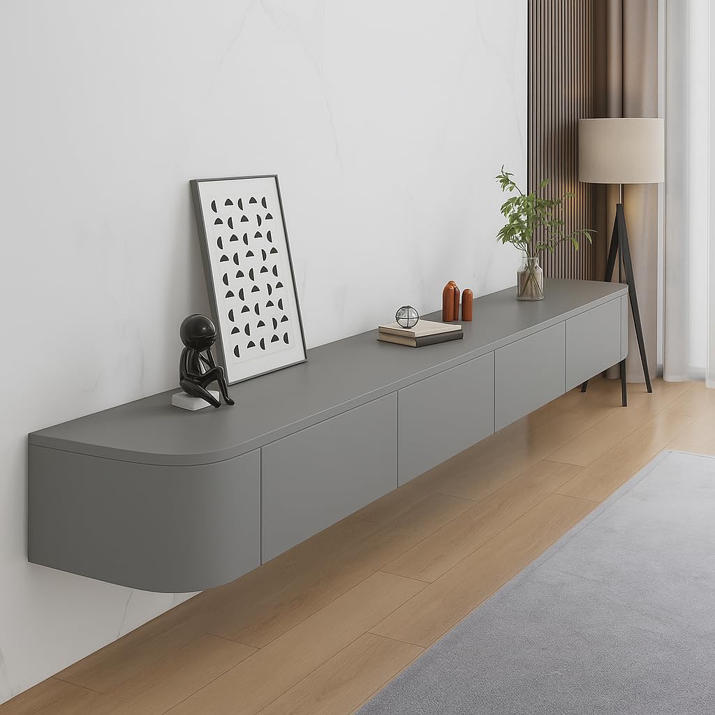Moderno soporte de TV de 200 cm, color gris, elegante centro de entretenimiento para sala de estar y dormitorio, versátil para decoración del hogar y soluciones de almacenamiento