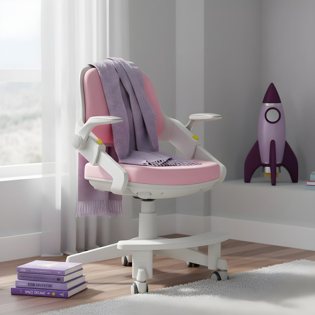 Spacetronik Kinder- und Jugendstuhl, Ergonomischer Drehstuhl für 4-15 Jahre, Höhenverstellbar 76–90 cm, Verstellbarer Armlehnen, Rückenlehne, Sitzhöhe & Fußstütze