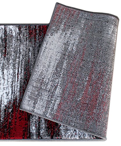 Masada Rugs, Modern Contemporary Runner Area Rug, Red Grey Black (2 Feet X 7 Feet) #TOP6