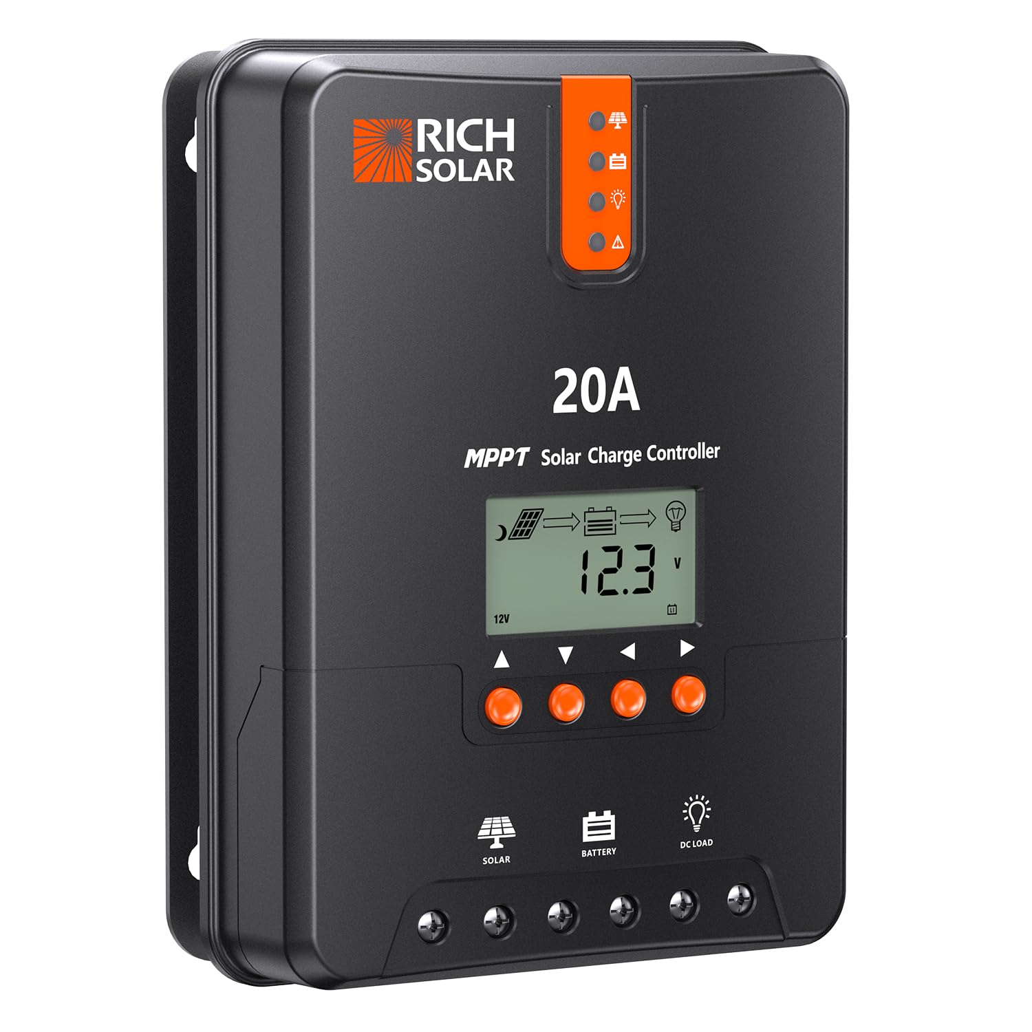 RICH SOLAR 20A MPPT Solar Charge Controller – High-Efficiency 12V/24V Auto Detection, 99% Tracking, Rugged Design for RVs, Boats & Off-Grid Systems