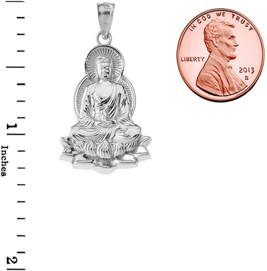 Religious Jewelry Fine 14k White Gold Buddha on a Lotus Flower Pendant - Image 2