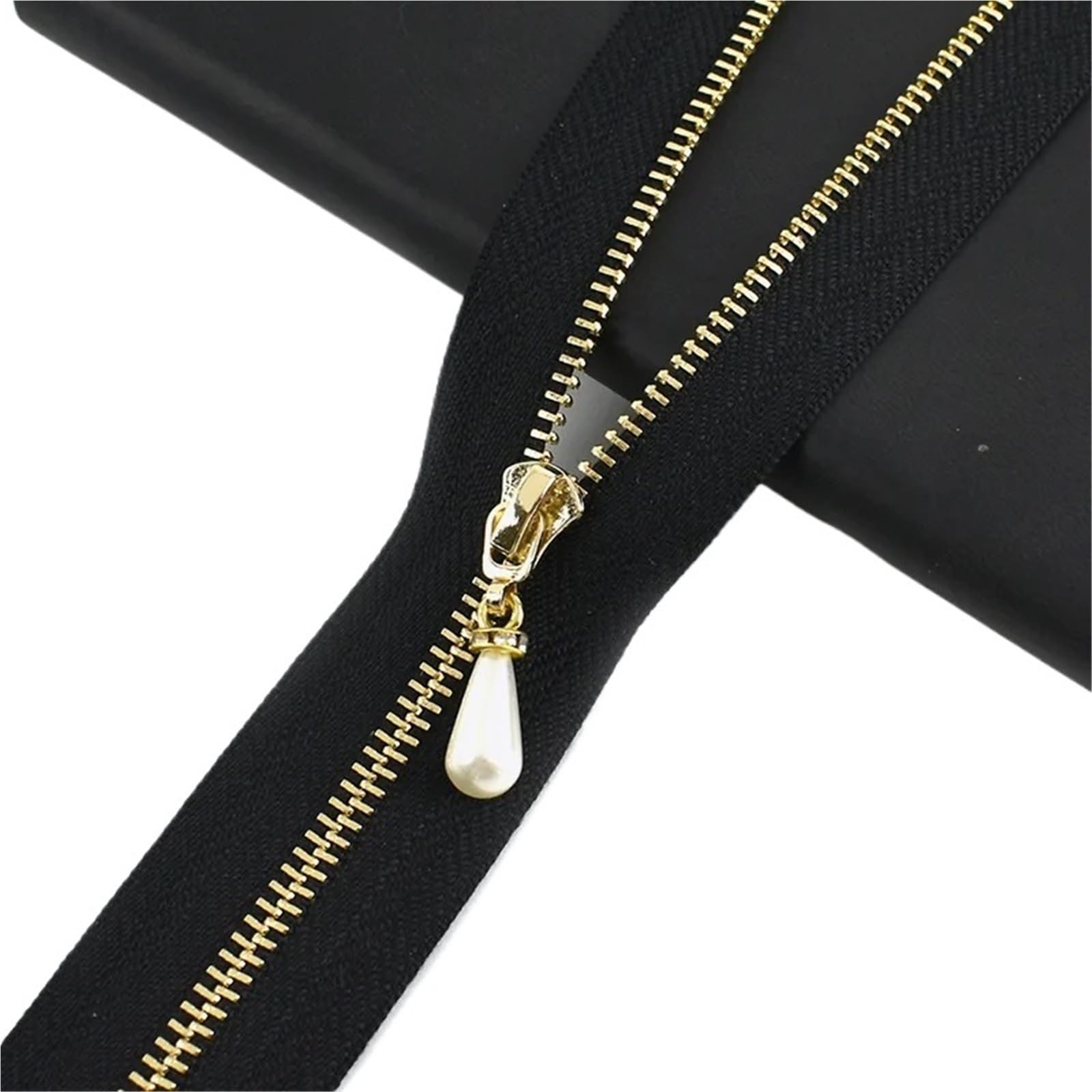 10/15 Uds 15-70cm 3# cremallera abierta y cerrada cierre automático deslizador de perlas doradas DIY bolso decoración vestido accesorio costura(ZA032-BlackGold,OpenEnd-No3-50cm,10Pcs)