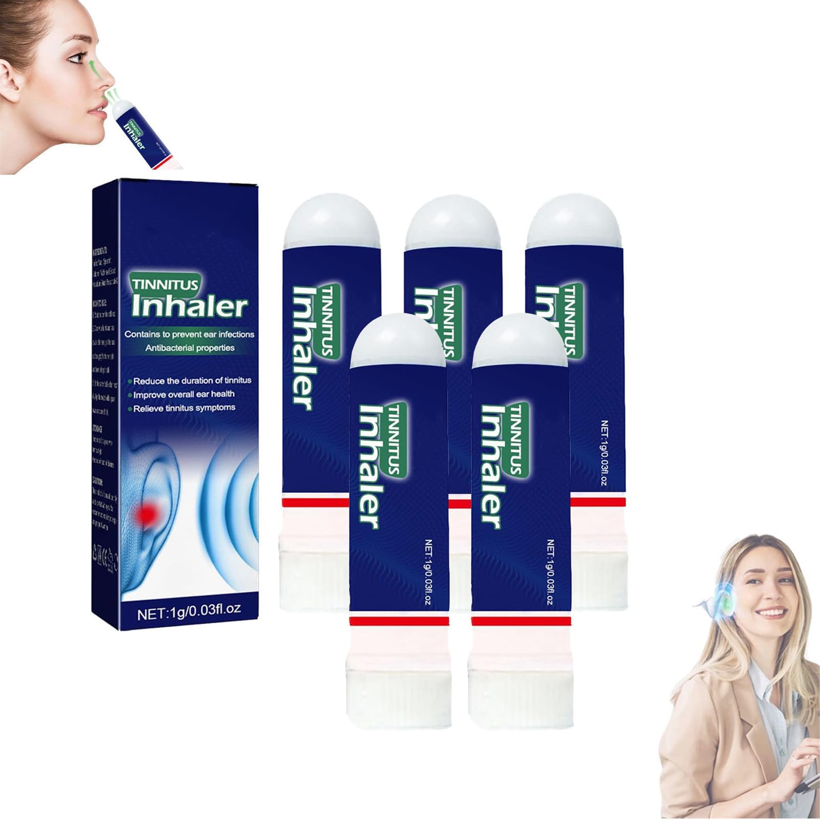 Azonee 5Pcs Tinnitus Relieves Snorting, Relief for Ringing Ears, Tech Silen Tinnitus Inhaler, Restore Your Hearing Helps Relieve Ear Pressure, Effectively Improves Hearing and Relieves Discomfort