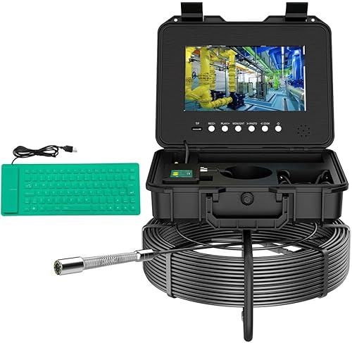 EIXAUP Cámara de alcantarillado con localizador, cámara de inspección de video de tubería autonivelante, 1080P FHD, monitor IPS de 10.1 pulgadas,