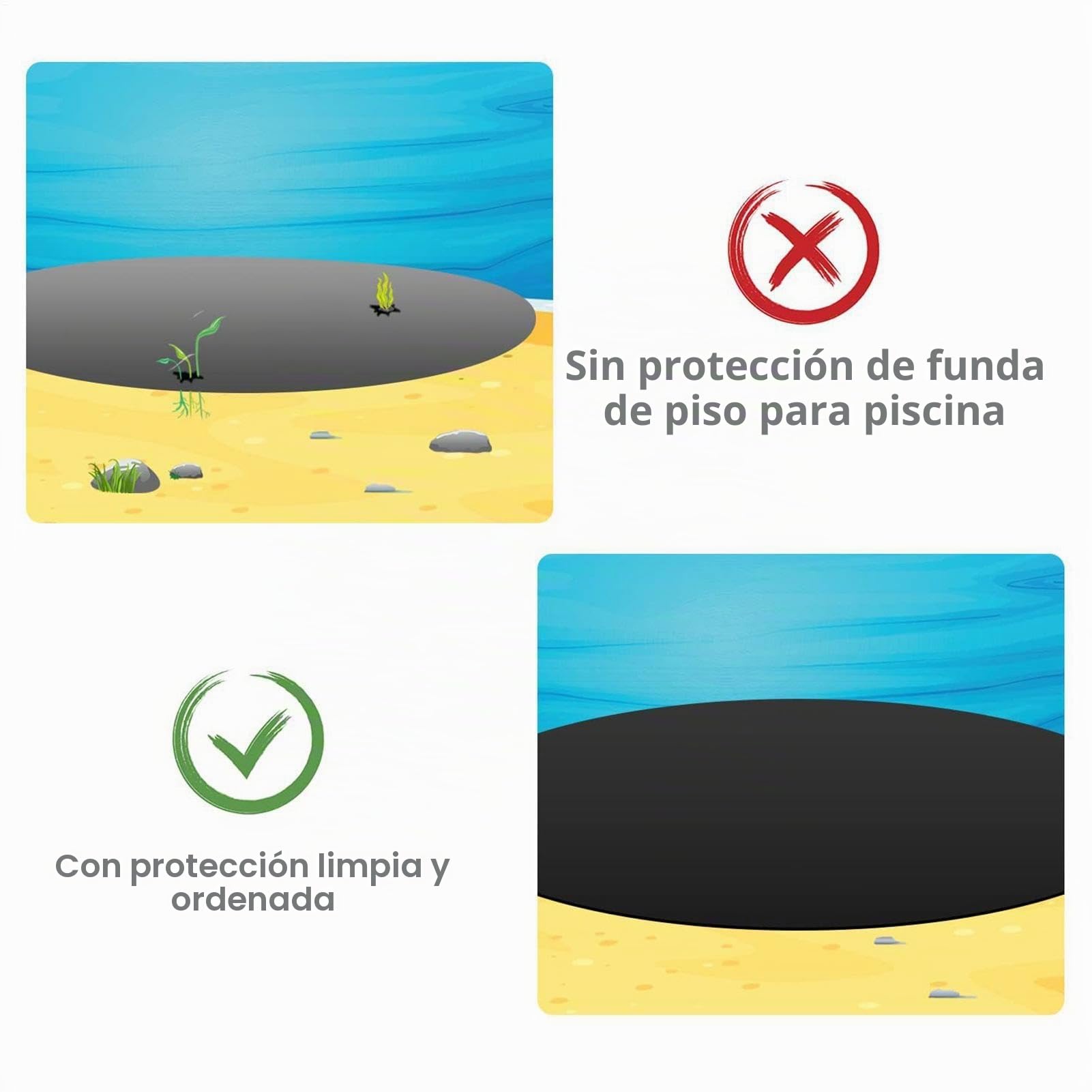 Manta de Protección para Fondo de Piscina, 300×400 cm Espesada Cuadrada Resistente a Perforaciones, Manta para Fondo de Piscina para Casa, Jardín, Césped, Terraza, Resort, Hotel